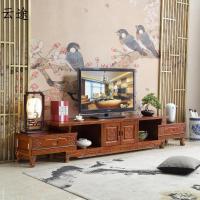 中式全实木电视柜香樟木可伸缩明清仿古花客厅多功能储物矮地柜定制