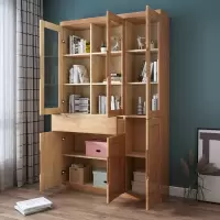 实木书柜置物架书桌书架组合客厅书架墙 整墙书柜带书桌一体带定制 四门书柜[胡桃色]1-1.2米宽
