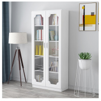 实木书柜带简约落地自由组合置物架带客厅办公室玻璃书橱定制 白款长80高180深320.6-0.8米宽