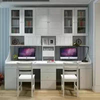 超大实木电脑桌松木电脑桌双人电脑桌书架书柜组合学习书桌可定做(新)定制