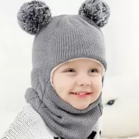 HUAYANGTU婴儿帽子秋冬季婴幼儿加绒男女宝宝护耳儿童帽子围巾一体可爱超萌帽子童