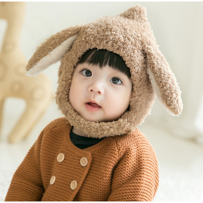 HUAYANGTU婴儿帽子秋冬超萌兔耳朵护耳帽男女儿童毛绒套头帽保暖可爱宝宝帽帽子童