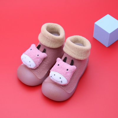HUAYANGTU冬季款儿童卡通袜子鞋婴儿学步鞋宝宝鞋袜加绒保暖软底防滑地板鞋袜