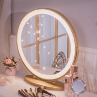 森美人北欧圆形D梳妆镜 智能发光三色可调梳妆台桌面化妆镜补光