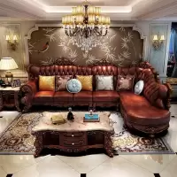 森美人欧式转角沙发实木花别墅高端皮艺沙发美式家具