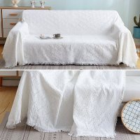 家柏饰(CORATED)北欧色沙发巾沙发布全盖毯子单简约沙发套沙发垫盖布罩 米白T格[] 90*210cm