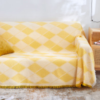 家柏饰(CORATED)北欧方格全盖沙发布单沙发巾沙发套罩沙发垫盖布沙发毯 柠檬黄方格 90*150cm