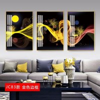 三联客厅装饰画抽象现代简约沙发背景墙 jc83(金色边框) 30*50cm三联套装(建议2米以下沙发)摩登黑[铝合金框]