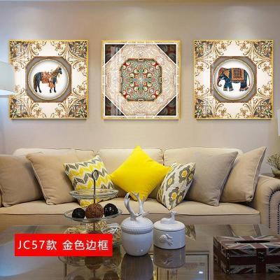 欧式挂画客厅沙发背景墙画简欧壁画简约 jc57(金色边框) 60*80cm三联套装(建议3-4米沙发)铝合金框+水晶烤瓷