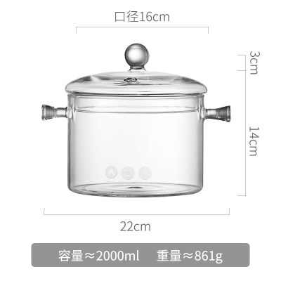 BONJEAN家用高硼硅玻璃炖汤锅双耳透明高温煮煲汤锅明火燃气电磁炉专用 2L