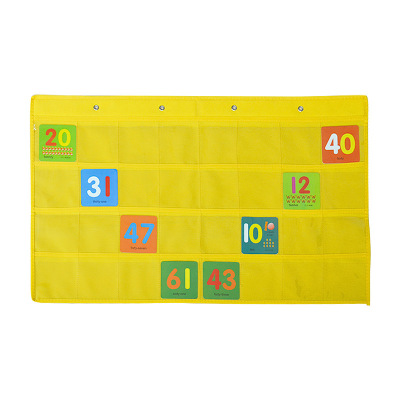家柏饰(CORATED)透明卡片袋儿童宝宝识字卡卡片袋会员卡接送卡挂袋墙挂式学习教具 黄色 32格装卡片