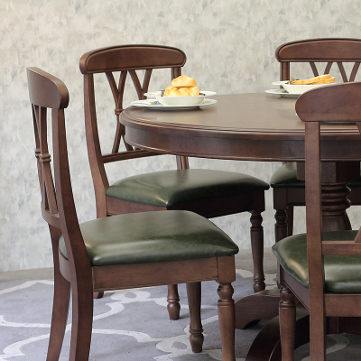 汐岩美式全实木餐桌圆形桌子1.2米核桃木原木6人饭桌美式乡村餐厅圆桌