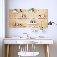 美帮汇北欧实木洞洞板客厅墙上木质置物架简约搁板厨房多功能收纳装饰架