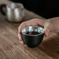 美帮汇鎏银999莲蓬银包瓷品茗杯茶杯茶盏大茶杯银茶杯小杯主人杯