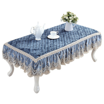 美帮汇欧式桌布餐桌垫蕾丝防烫台布丝绒茶几布长方形桌布垫茶几垫绗缝垫