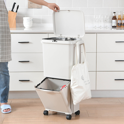 美帮汇分类垃圾桶家用双层厨房式带盖垃圾箱大桶带滑轮塑料干湿分离