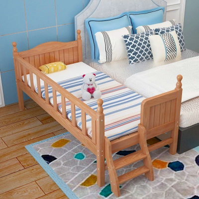 美帮汇全榉木儿童床拼接床带护栏床加宽床小孩床定制床实木床拼床