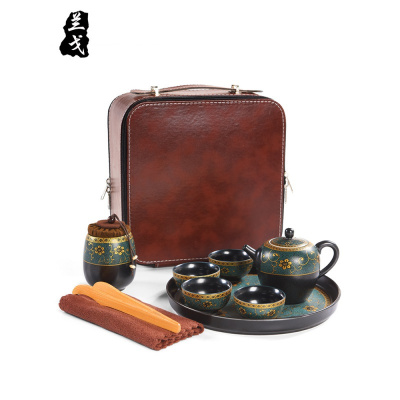 美帮汇青花陶瓷旅行茶具套装家用小套手绘茶杯配件便携包茶壶茶叶罐