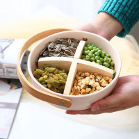 美帮汇创意日式手提零食干果收纳盒 陶瓷客厅家用分格水果篮点心糖果盒