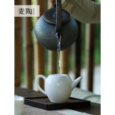 美帮汇简约月白汝窑禅意壶茶壶开片家用功夫茶道茶具白瓷泡茶壶