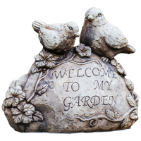 美帮汇welcome欢迎牌创意庭院杂货装饰摆件水泥小鸟石头碑花园