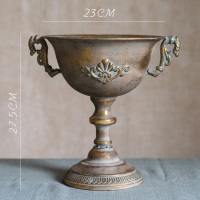 美帮汇古典高脚杯花器 花瓶花翁花盆复古欧式铁艺插花器皿金色烛台 3号金色