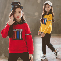 女童套装2019春装新款韩版儿童两件套中大童彩色织带休闲运动套装