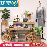 花店花架服装店展示架实木落地中岛架高低流水台组合复古包架展台