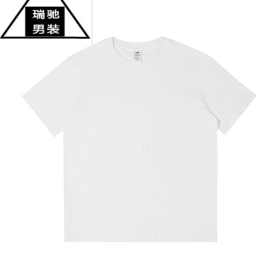 希杰狮王230g纯色男士T恤短袖简约白色宽松夏季学生针织圆领上衣
