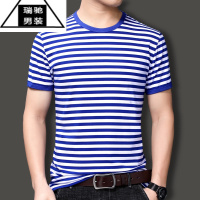 希杰狮王海魂衫男士短袖T恤夏季蓝白色条纹团购聚会班服体恤工作服装