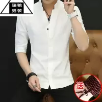 希杰狮王夏季亚麻中国风衬衫男短袖立领中袖寸衫男士棉麻高级感白衬衣