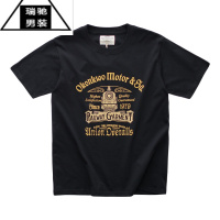 希杰狮王200g美式复古火车头字母印花T恤 阿美咔叽圆领体恤男短袖T恤