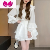 七斓2023年新款长袖连衣裙子女装夏季白色法式小众设计小个子短裙套装