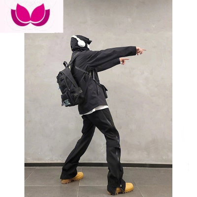 七斓美式vibe机能裤子小众设计感拉链微喇工装裤男高街尼龙防水冲锋裤