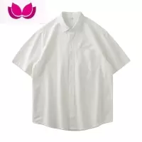 七斓美式衬衫男短袖夏季新款纯色翻领口袋衬衣男潮牌