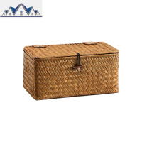 KENS 手工海编桌面带盖整理收纳盒 编织礼品盒储物盒茶叶包装盒 三维工匠