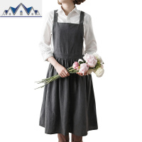 韩式棉麻亲子女连衣围裙加长过膝防水复古花店工作服厨房烘培 三维工匠
