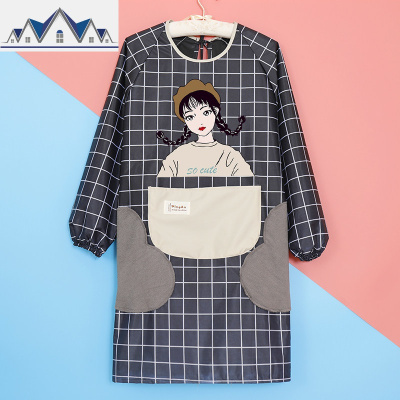 2019新款围裙家用厨房防水防油带长袖做饭罩衣大人女时尚可爱日系 三维工匠