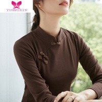 YUNWUXIN中国风复古改良中式旗袍打底衫装盘扣上衣立领长袖t恤女T恤