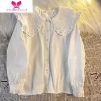 YUNWUXIN2022年秋季新款白色衬衫设计感小众韩系甜美温柔风娃娃领女上衣夏