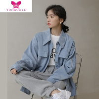 YUNWUXIN盐系蓝色灯芯绒衬衫外套女2022新韩版上高级设计感小众早
