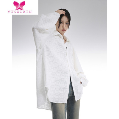 YUNWUXIN白色镂空衬衫女秋季宽松显瘦设计感众衬衣外套上衣外搭