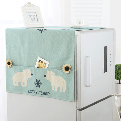 布艺冰箱罩单开冰箱罩简约冰箱盖布现代简约滚筒洗衣机布 北极熊 小双开门冰箱150*60cm