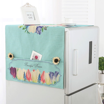 布艺冰箱罩单开冰箱罩简约冰箱盖布现代简约滚筒洗衣机布 蓝欧花 双开冰箱170*60cm