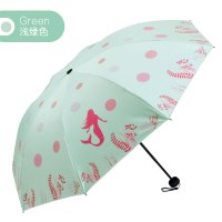 天堂伞伞防晒黑胶折叠太阳伞女便携人鱼传说遮阳两用晴雨伞 浅绿色