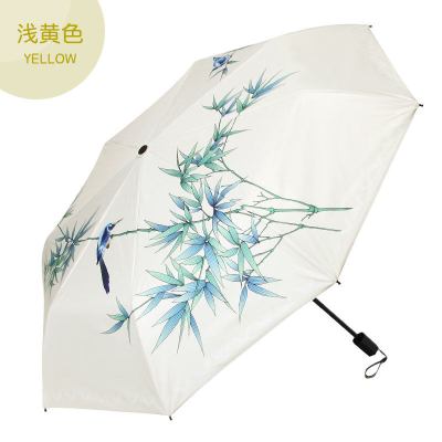 天堂伞伞中国风复古两用晴雨伞女折叠双层防晒太阳伞遮阳伞 浅黄色