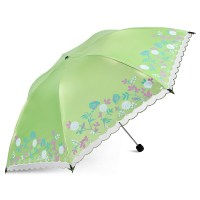 天堂伞伞太阳伞女防晒轻便小铅笔伞晴雨伞两用三折叠遮阳伞 绿色