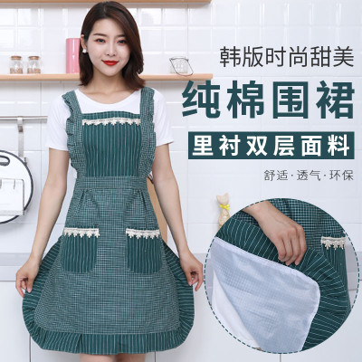 家用厨房围裙花边双层做饭韩版时尚可爱公主围腰奶茶店工作女