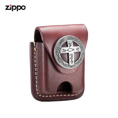 Zippo打火机保护套棕色徽章黑色真牛皮套zippo正版配套配件之宝