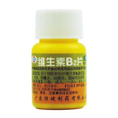 恒健 维生素B2片小瓶100片装 口腔溃疡口角炎结膜炎囊炎